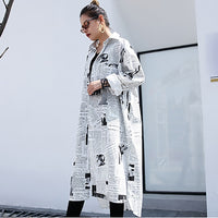 [EAM] 2019nuevo Otoño Invierno solapa manga larga Blanco estampado Irregular talla grande Camisa larga Mujer blusa moda marea JF008