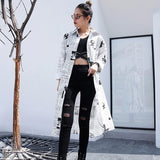 [EAM] 2019nuevo Otoño Invierno solapa manga larga Blanco estampado Irregular talla grande Camisa larga Mujer blusa moda marea JF008