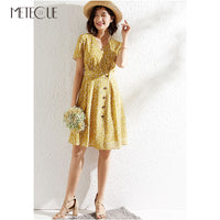 Little Floral Dress with Buttons on Front 2019 Spring Summer Fashion Short Sleeve Midi Dress 2019 Summer