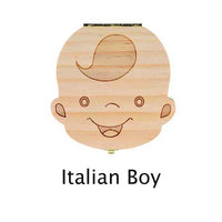 English Spanish Russia Text Baby Boy Girl Fallen Tooth Box Storage Natural Wood Case Save Milk Teeth Collection Organizer Holder