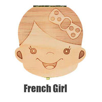 English Spanish Russia Text Baby Boy Girl Fallen Tooth Box Storage Natural Wood Case Save Milk Teeth Collection Organizer Holder