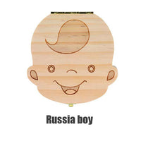 English Spanish Russia Text Baby Boy Girl Fallen Tooth Box Storage Natural Wood Case Save Milk Teeth Collection Organizer Holder