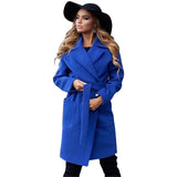 MVGIRLRU elegant Long Women's coat lapel 2 pockets belted Jackets solid color coats Female Outerwear